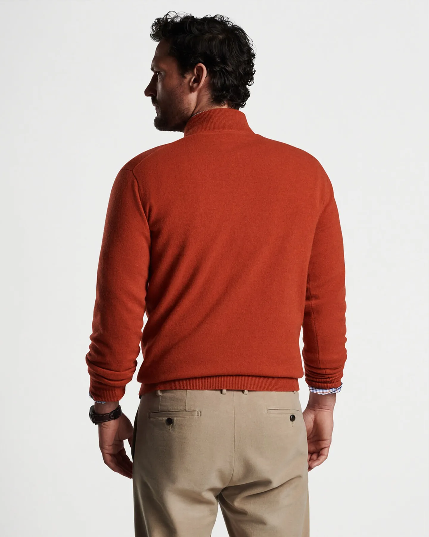 ARTISAN CRAFTED CASHMERE FLEX 1/4 ZIP SWEATER - UMBER