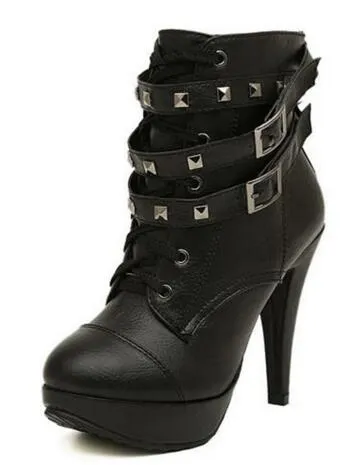 Black Belt Motorcycle Ankle High Boots