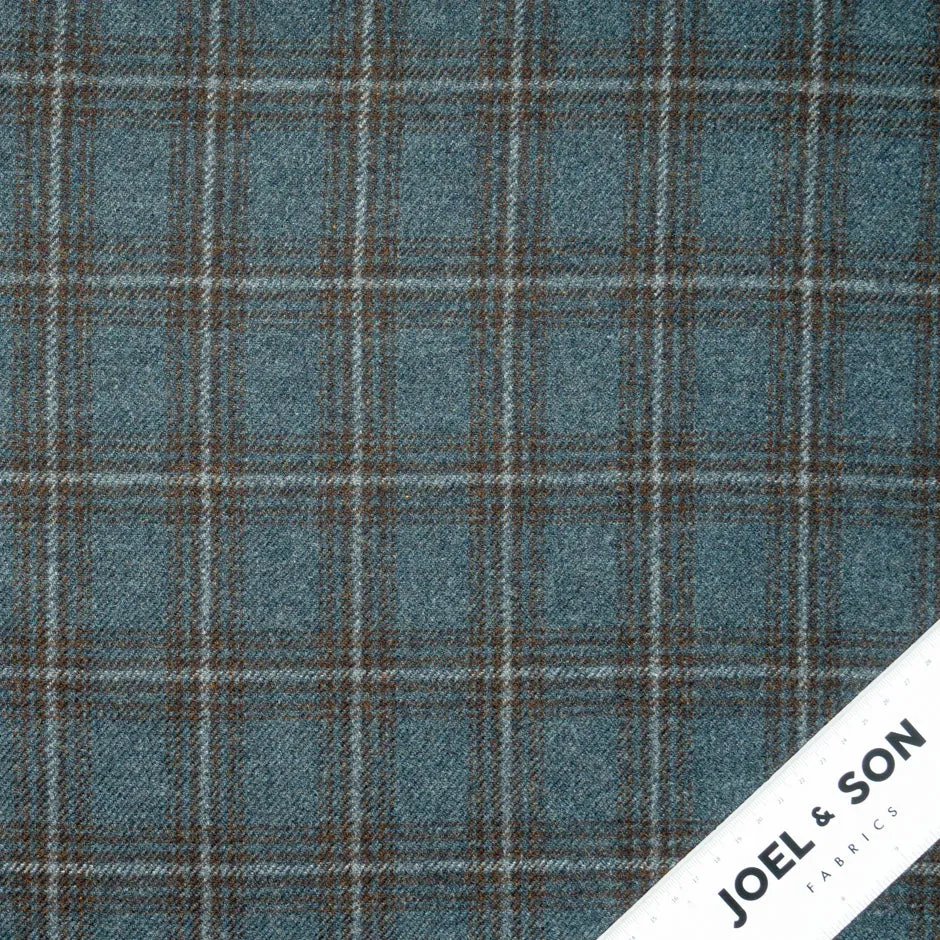 Brown & Sea Blue Checkered Pure Wool Suiting