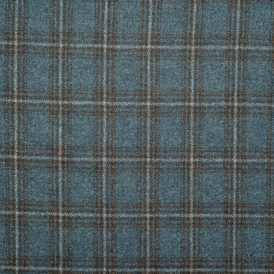 Brown & Sea Blue Checkered Pure Wool Suiting