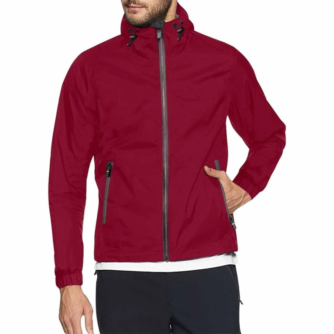 Burgundy Red Hooded Windbreaker Jacket - Men / Women