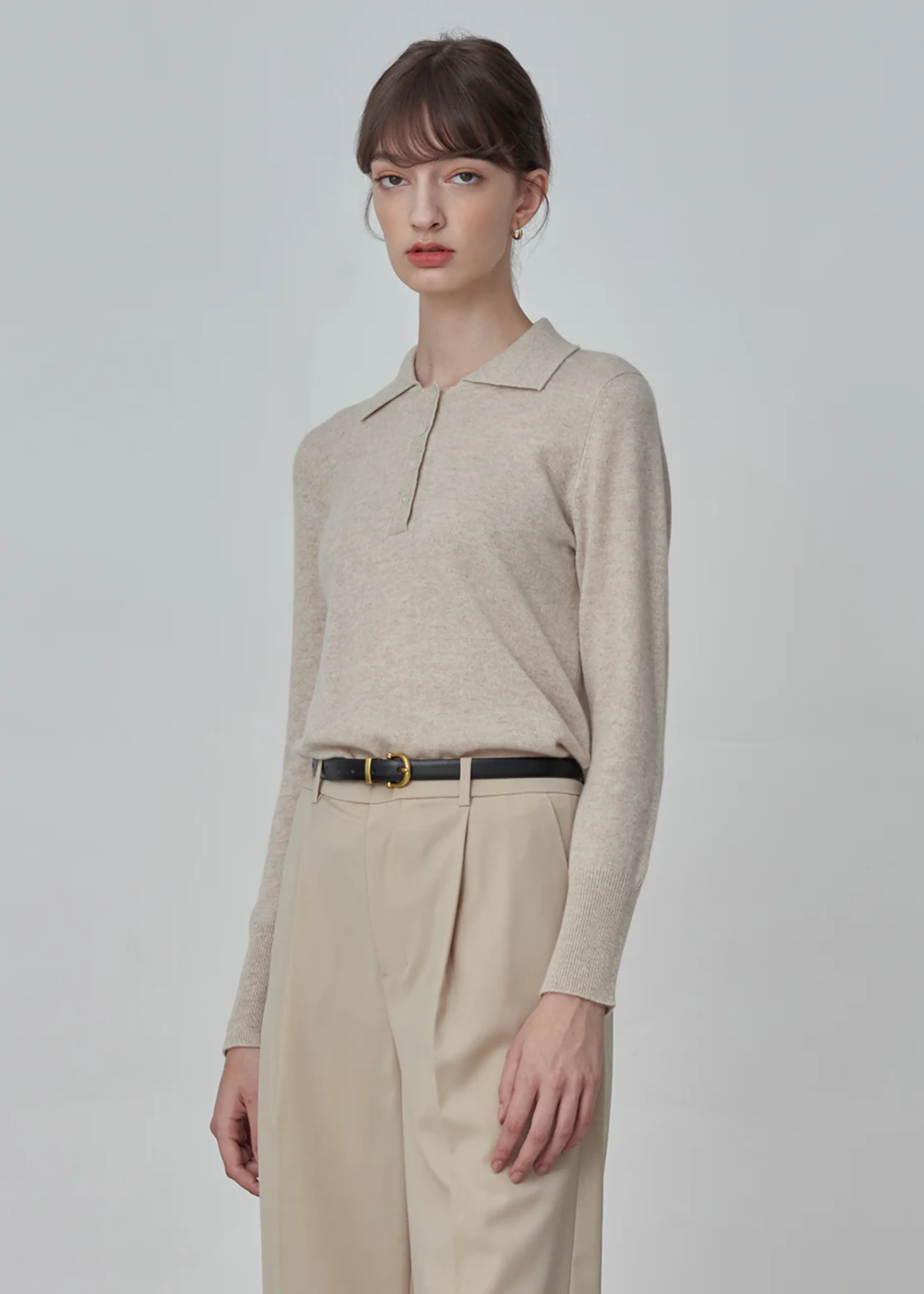 Cashmere classic polo sweater, camel