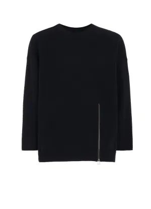 CASHMERE/EXTRA SUPER FINE WOOL ZIPPER CREW NECK KNIT