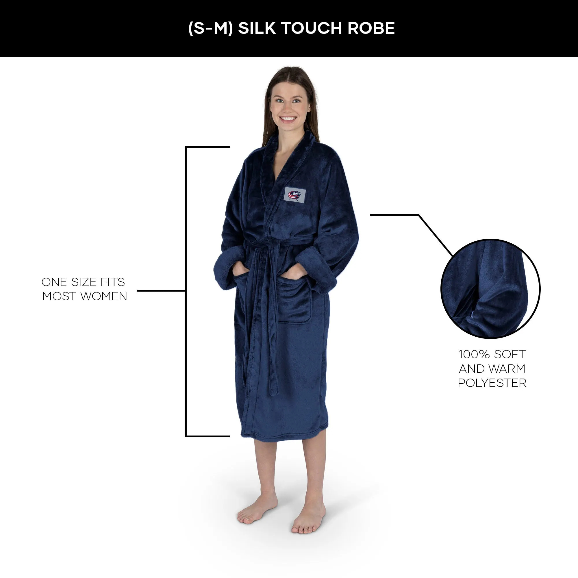 Columbus Blue Jackets NHL Navy Snipe S/M Silk Touch Bathrobe 23X41 Inches