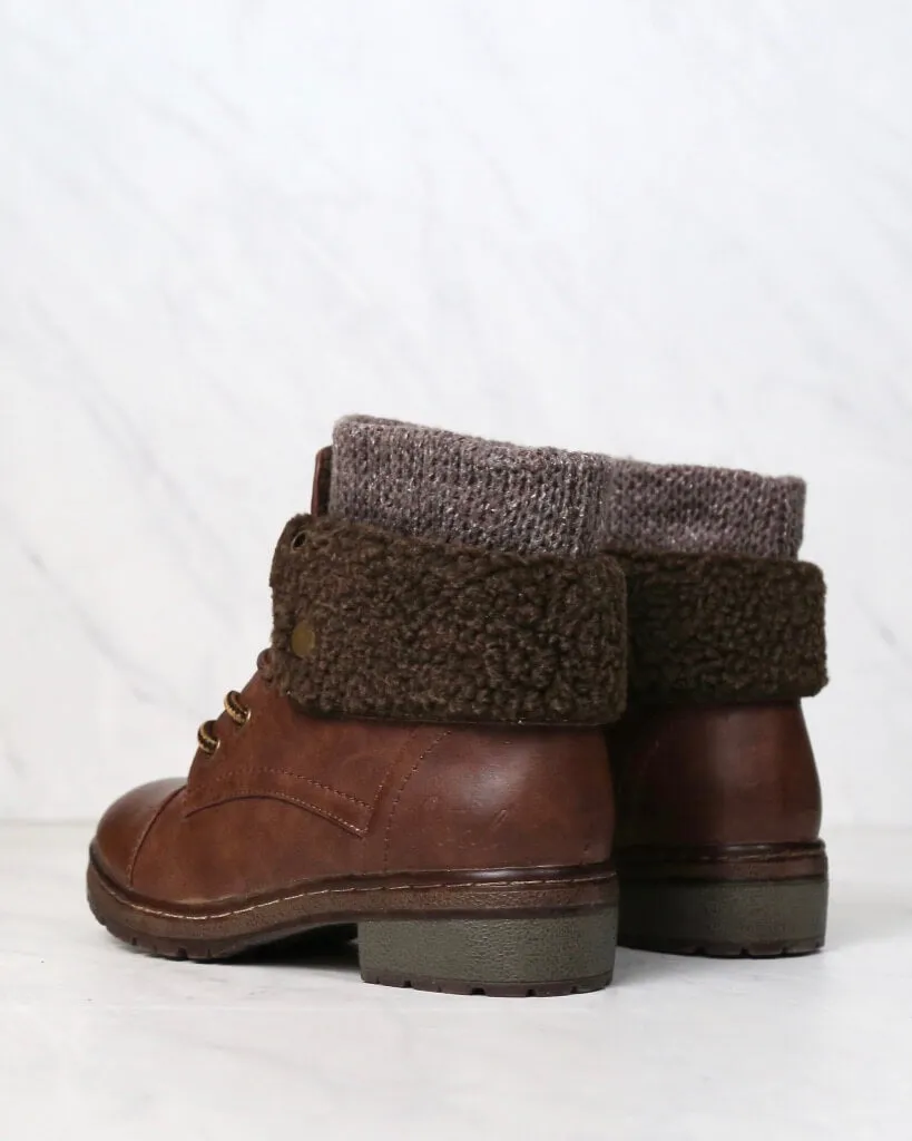 Coolway - Bring/Betta Leather Knit Sweater Cuff Ankle Boots in More Colors