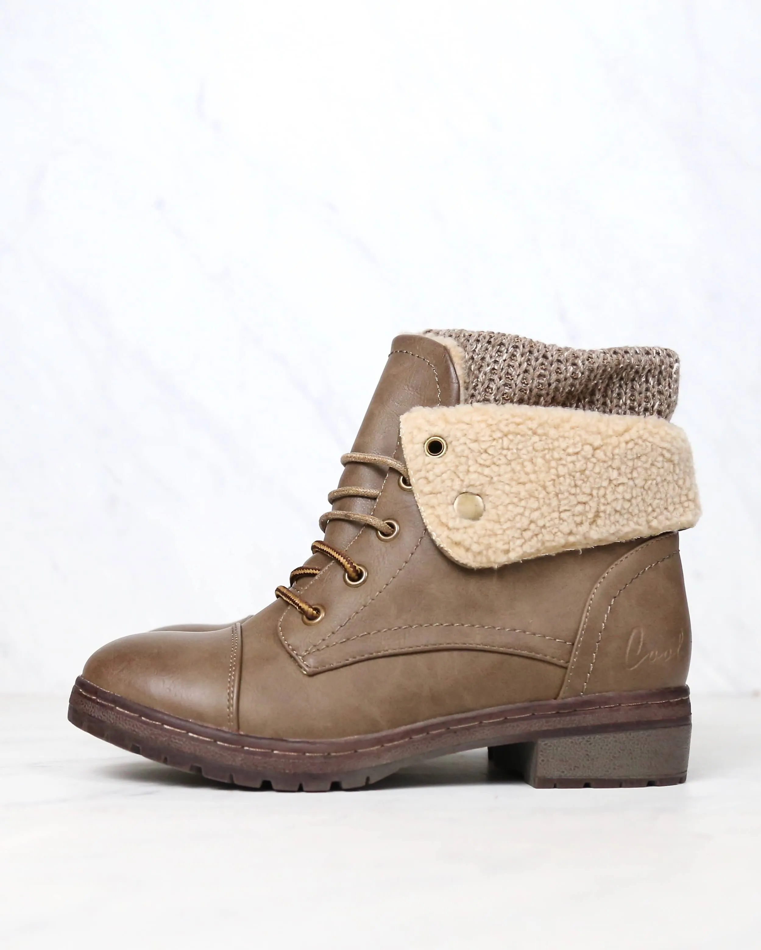 Coolway - Bring/Betta Leather Knit Sweater Cuff Ankle Boots in More Colors