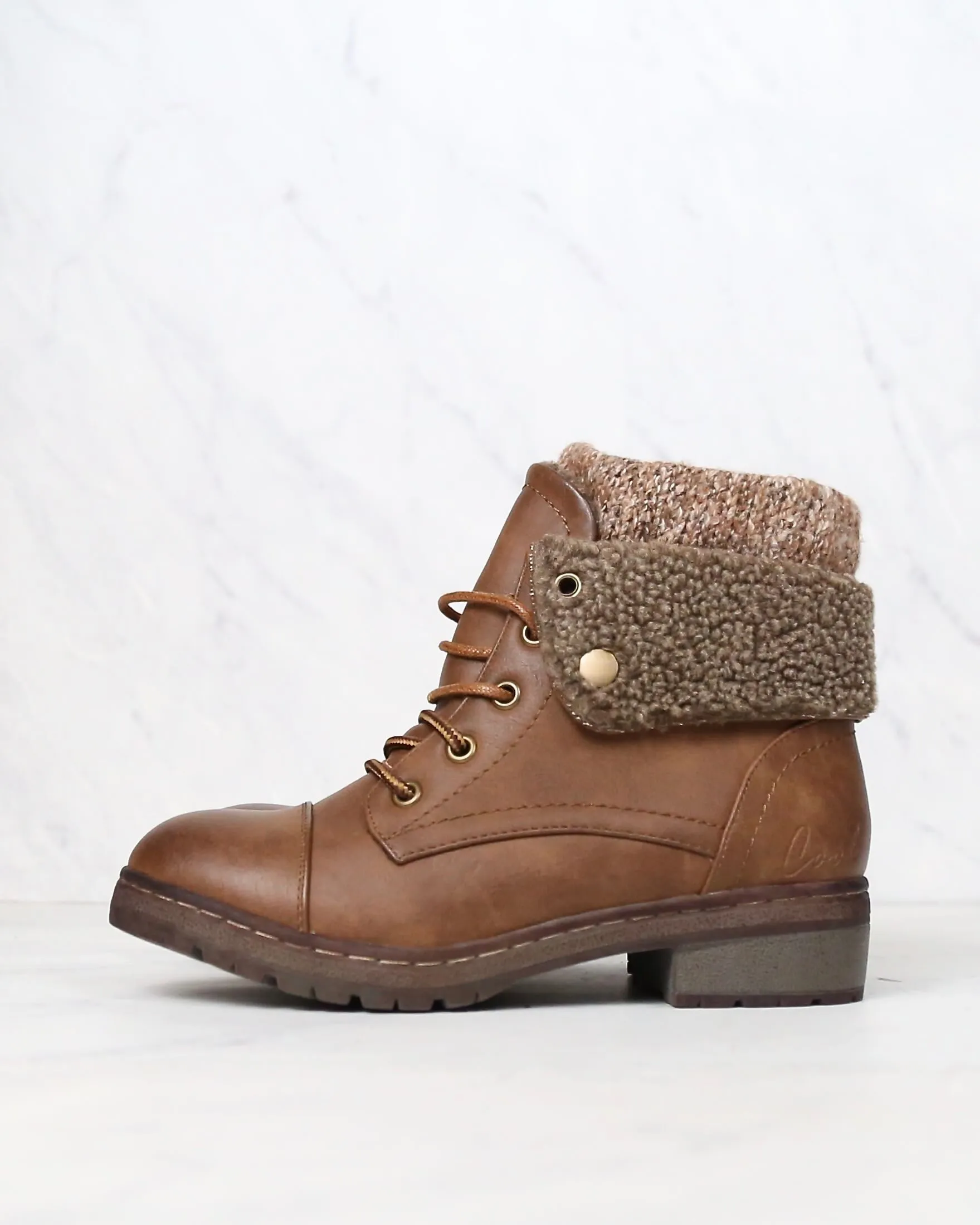 Coolway - Bring/Betta Leather Knit Sweater Cuff Ankle Boots in More Colors