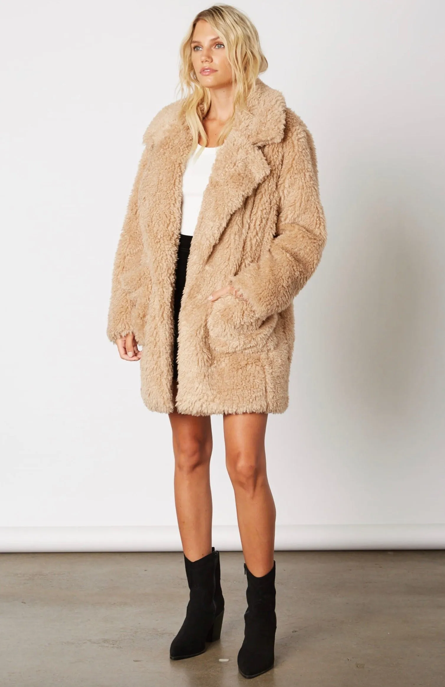 Cotton Candy LA - Open Collar Faux Fur Coat - More Colors