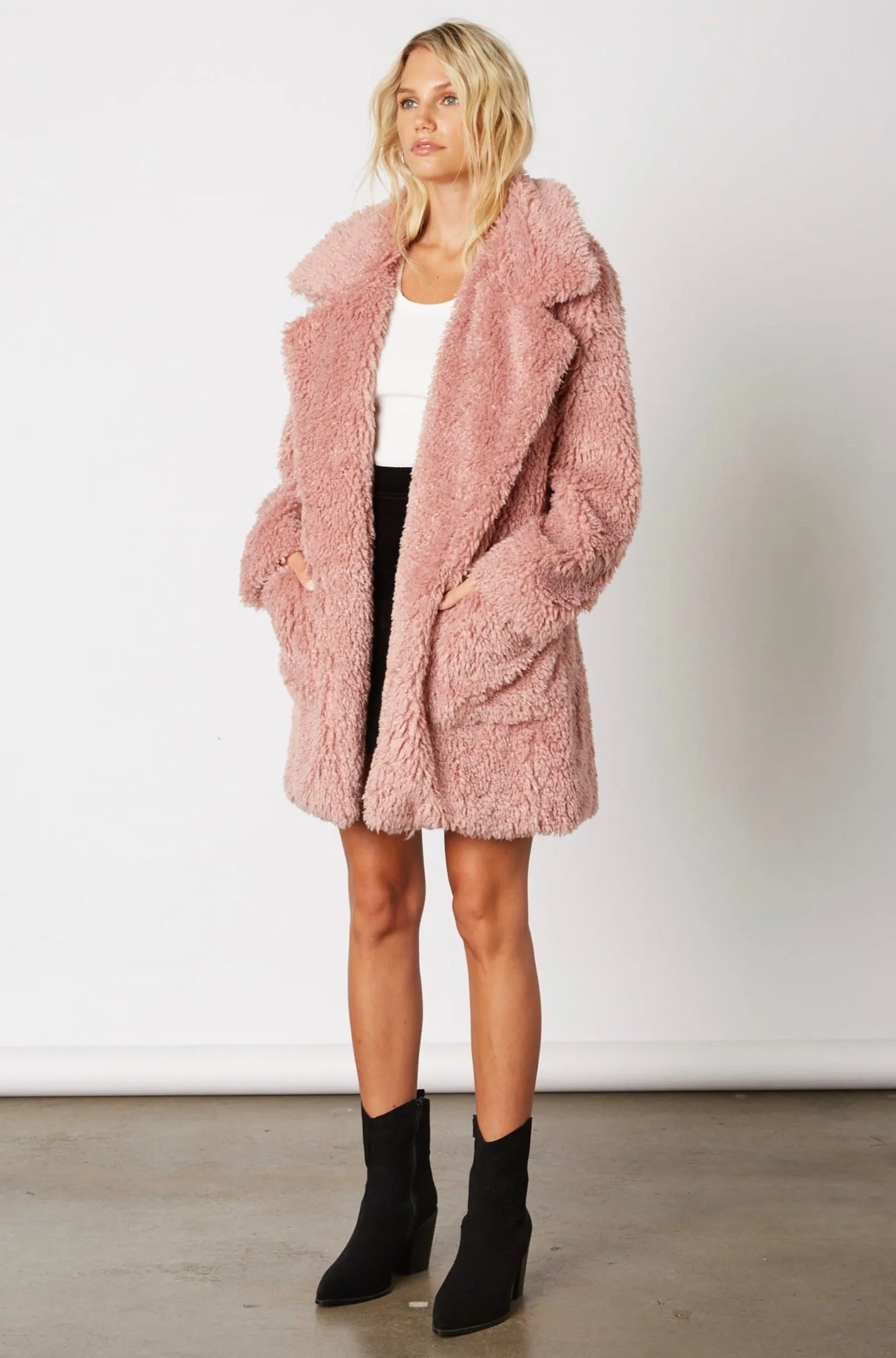 Cotton Candy LA - Open Collar Faux Fur Coat - More Colors