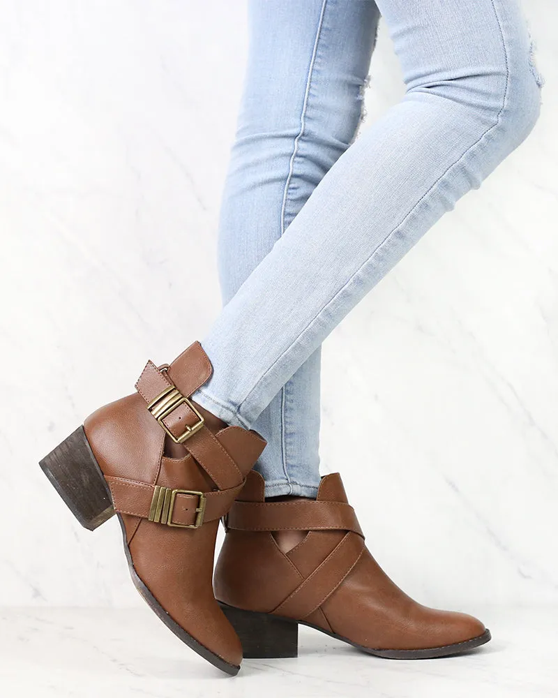 Cute Double Buckled Cut Out Ankle Boots with Stacked Heels in More Colors