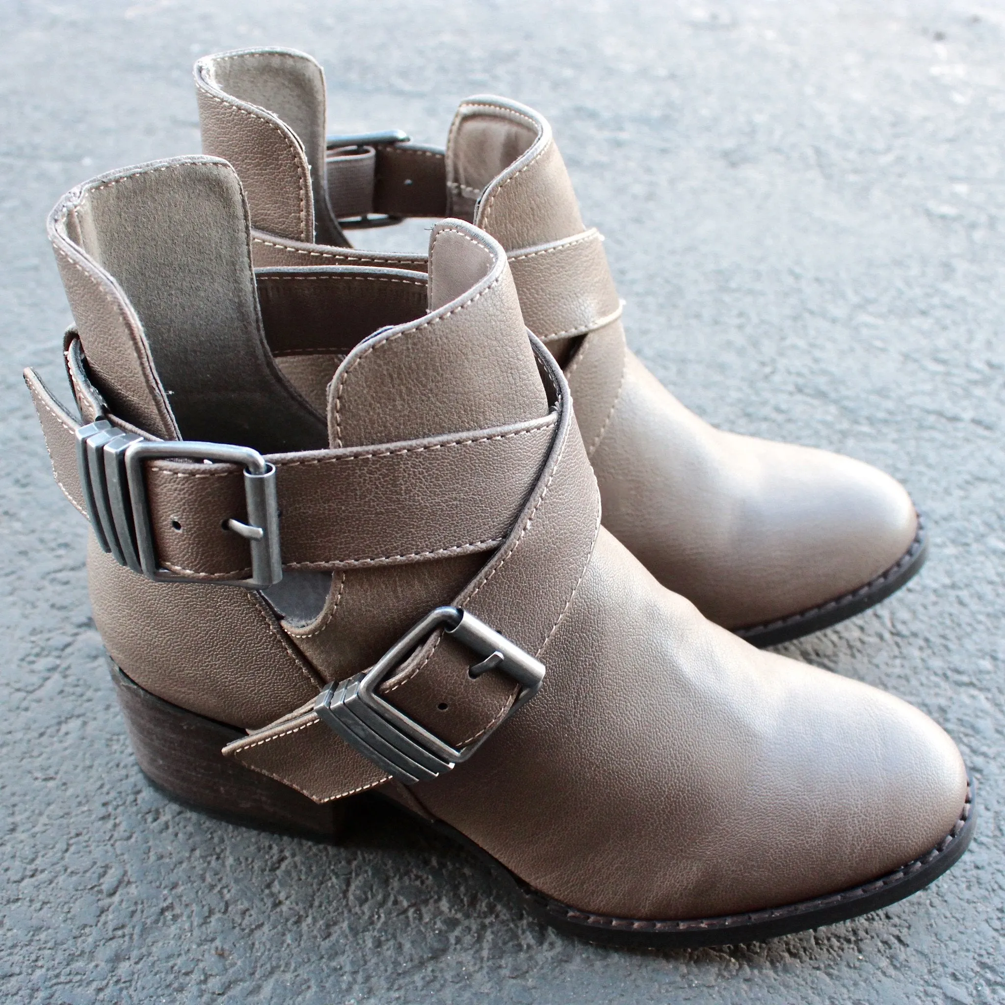 Cute Double Buckled Cut Out Ankle Boots with Stacked Heels in More Colors