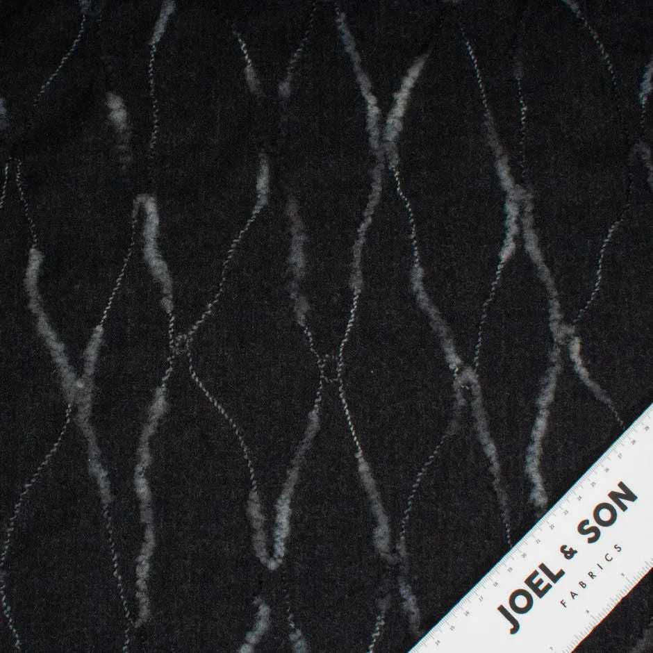 Dark Grey Embroidered Wool Flannel