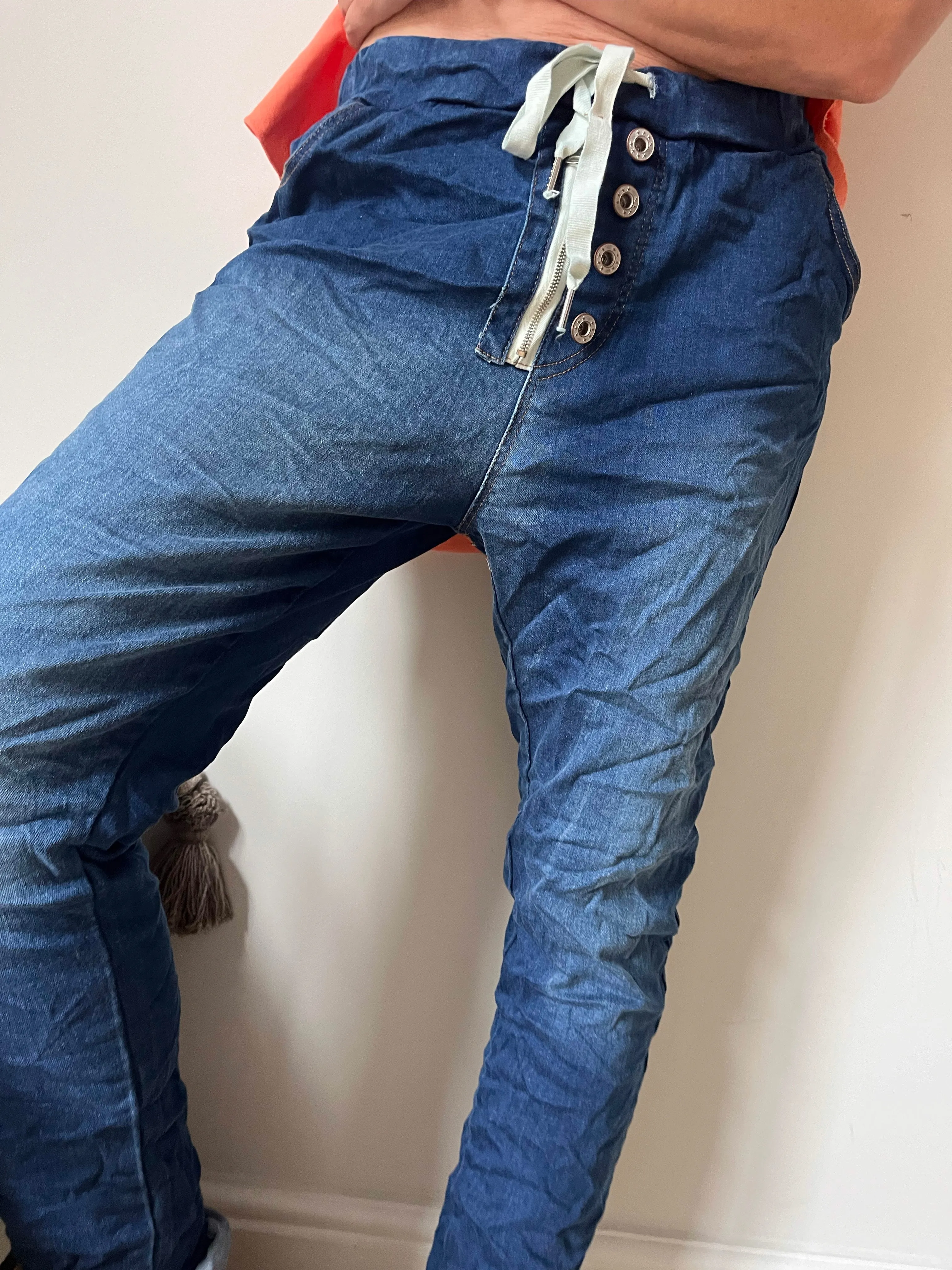 Denim Zip & Button Detail Magic Pants