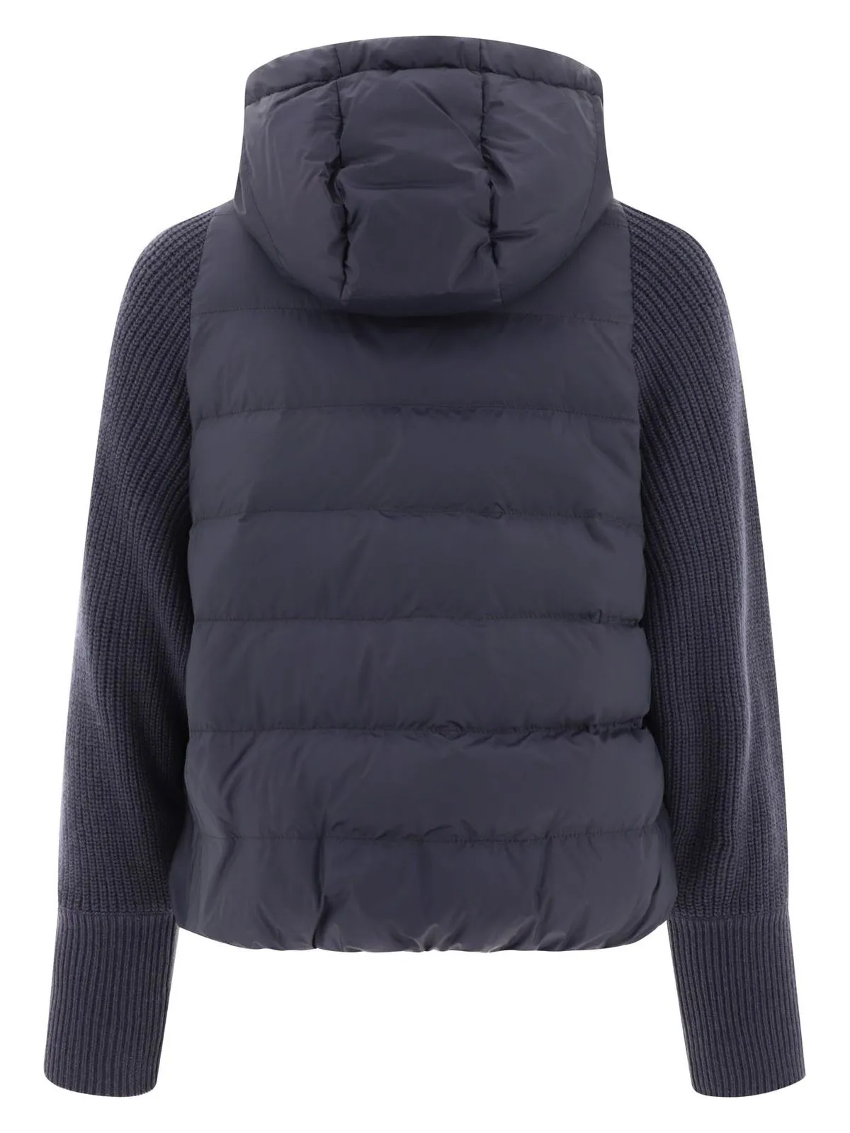 DOWN JACKET WITH MONILI, KNITTED HOOD AND SLEEVES