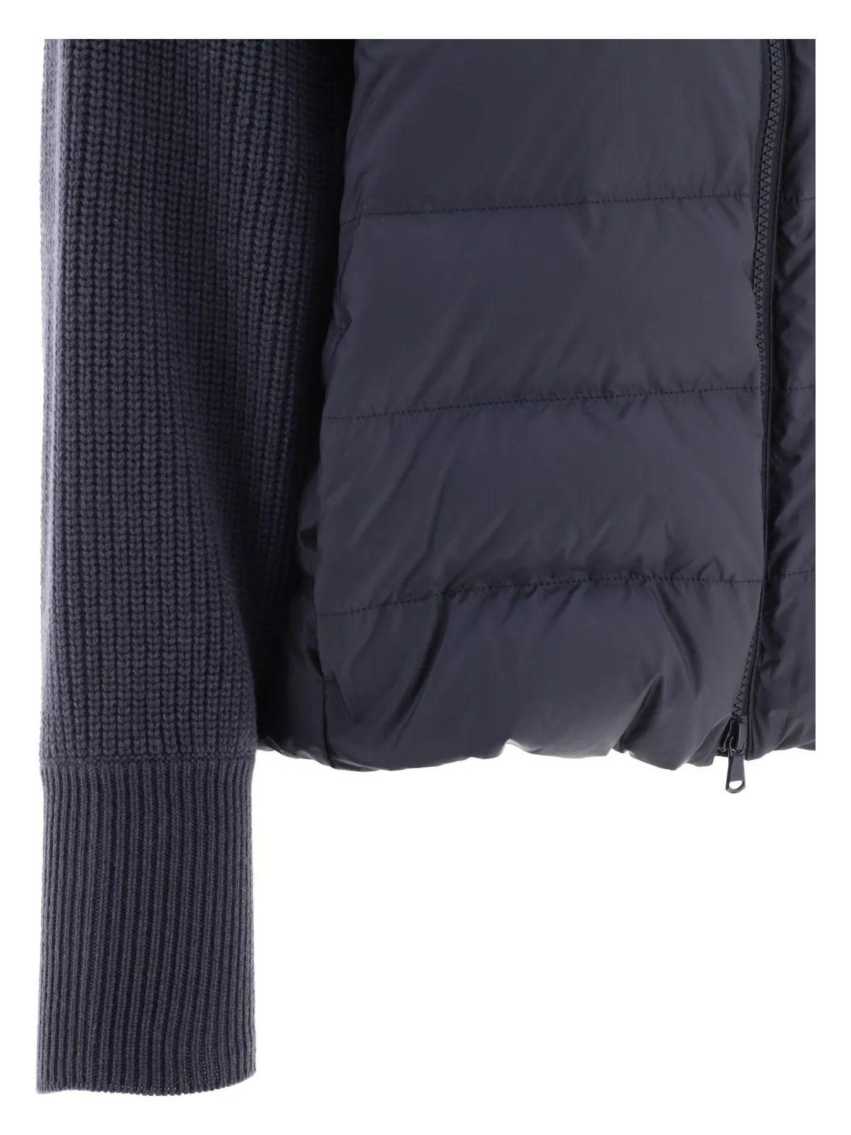 DOWN JACKET WITH MONILI, KNITTED HOOD AND SLEEVES