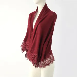 Elegant Lace Trim Soft Cashmere Shawl Wrap