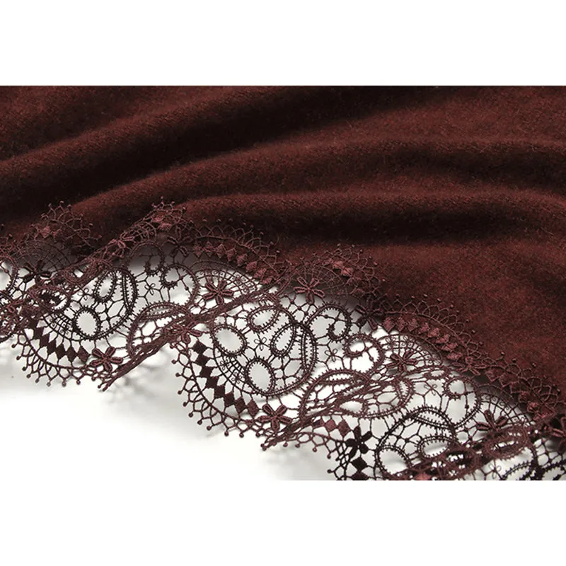 Elegant Lace Trim Soft Cashmere Shawl Wrap