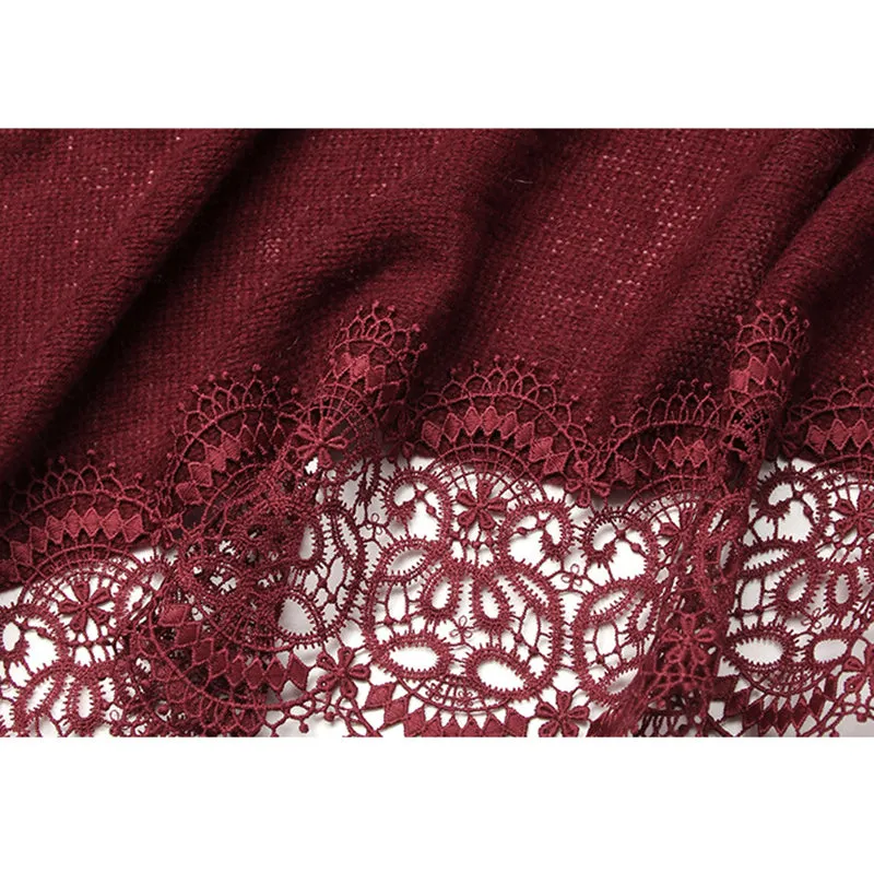 Elegant Lace Trim Soft Cashmere Shawl Wrap