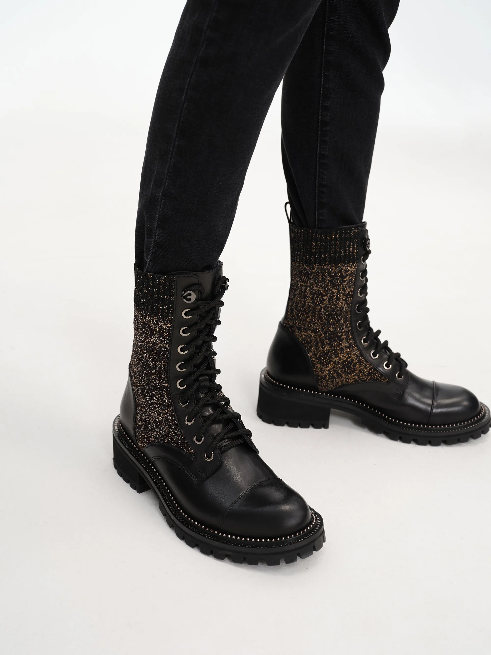 EP YAYING Knit Lace Up Ankle Boots