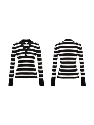 EP YAYING Navy Stripes Wool Knit Top