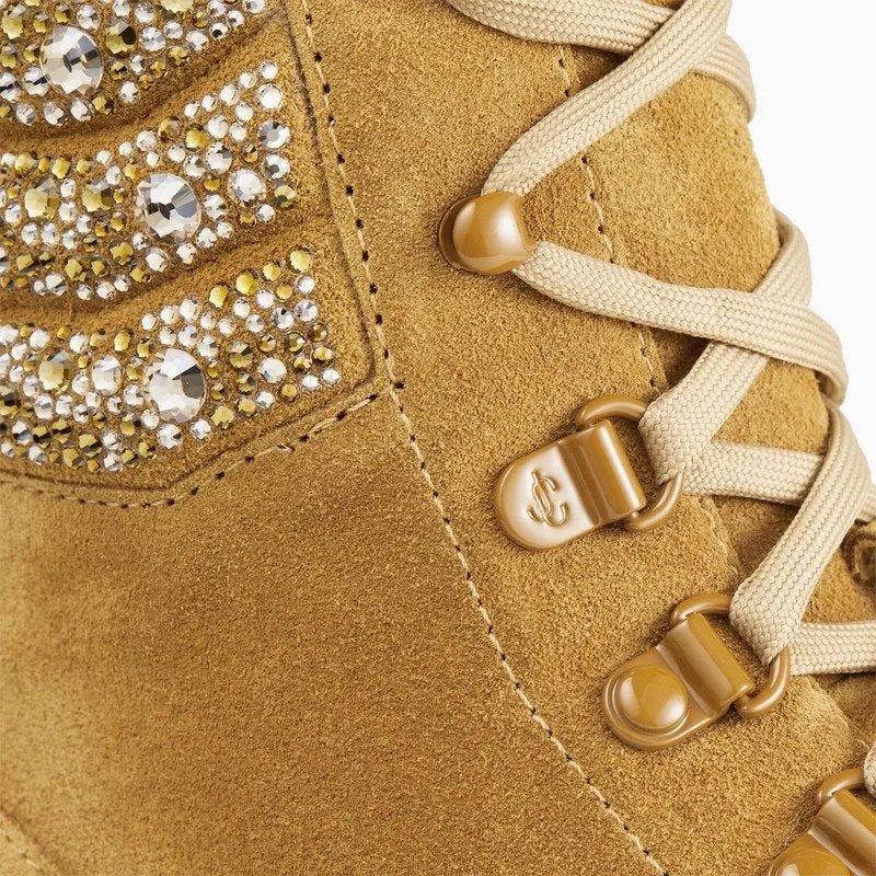 ESHE SUEDE CAMEL ANKLE BOOT WITH CRYSTALS