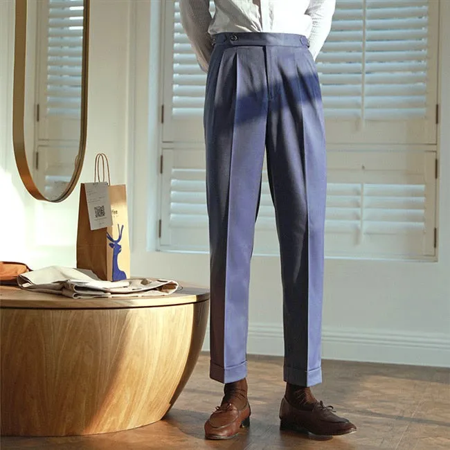 Foesce Office Pant 3 Solid Color Dress Pant Erkek Pantolon Straight High Waist Trousers Men Gentleman Luxury Pants British Korean Men