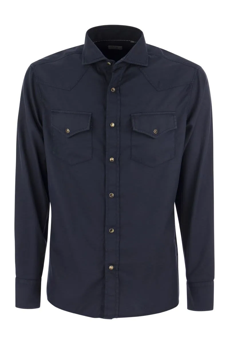 GARMENT DYED TWILL EASY FIT SHIRT WITH PRESS STUDS