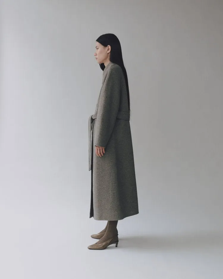 Handmade Long Wool Coat | Khaki Gray