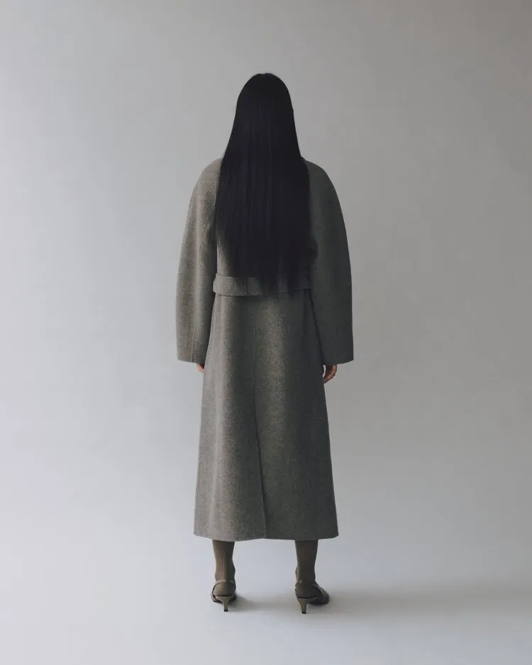 Handmade Long Wool Coat | Khaki Gray