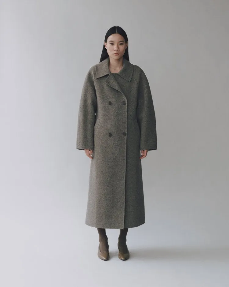 Handmade Long Wool Coat | Khaki Gray