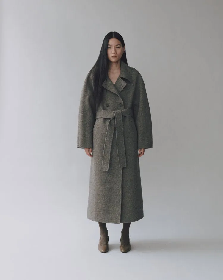 Handmade Long Wool Coat | Khaki Gray