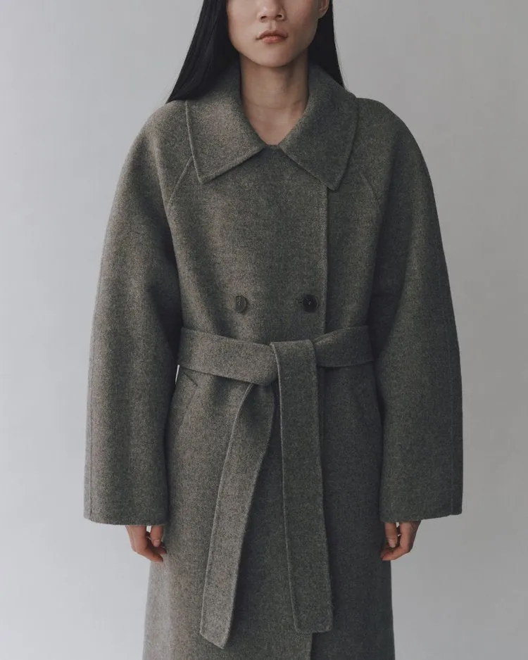 Handmade Long Wool Coat | Khaki Gray