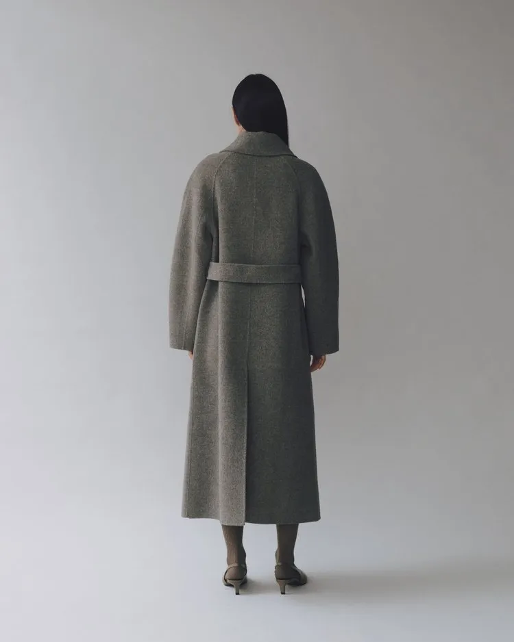 Handmade Long Wool Coat | Khaki Gray