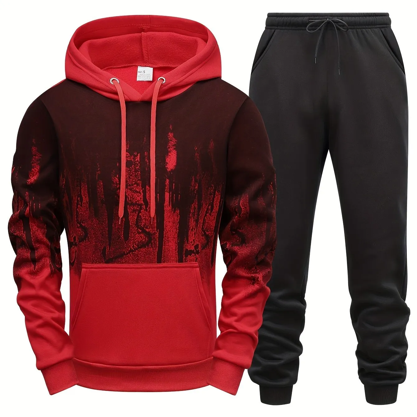 Ilooove Style Print Men's 2 Pieces Outfits, Men's Pocket Hoodie And Drawstring Sports Trousers, Men's Casual Wear For Spring And Autumn