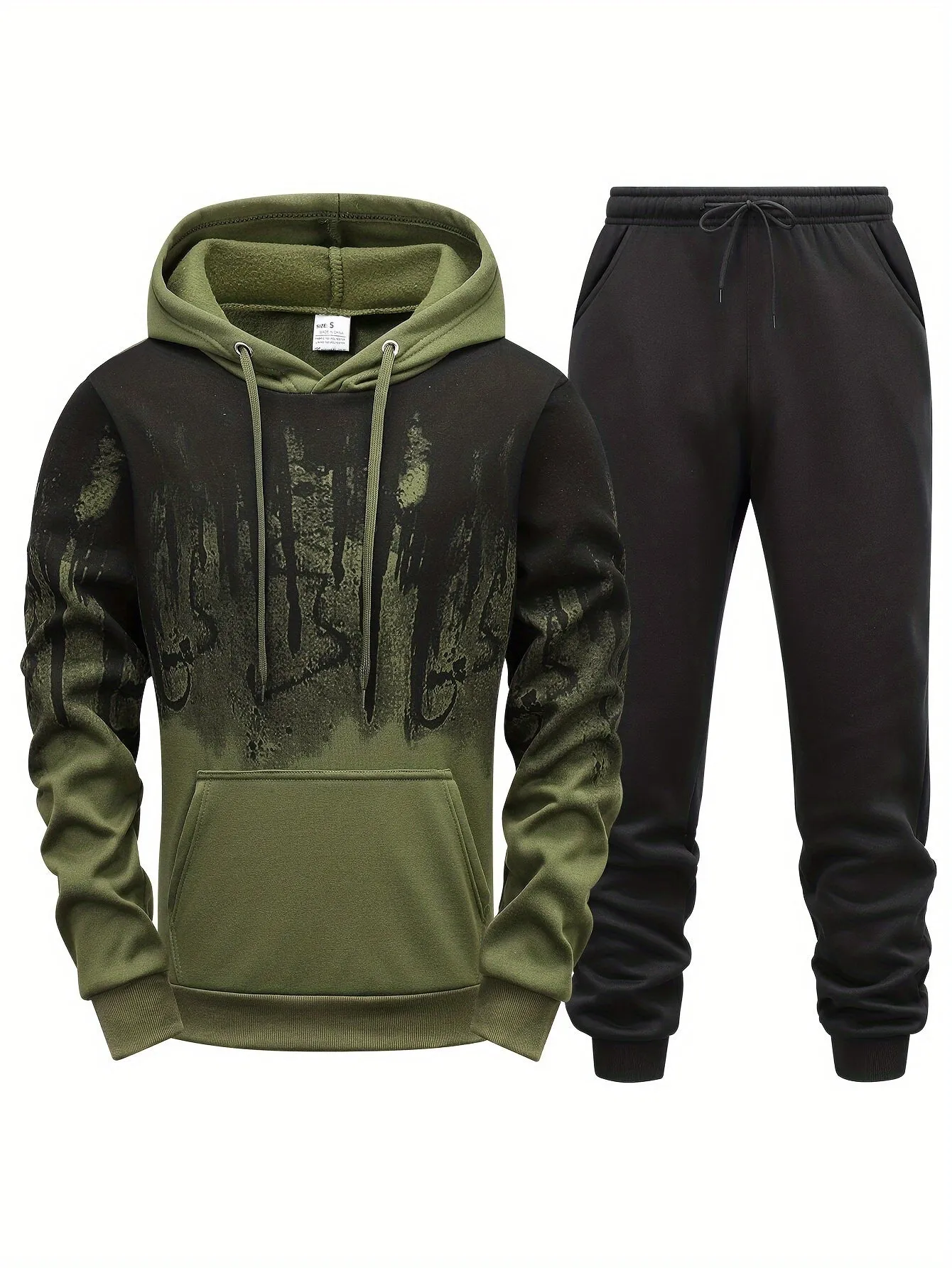 Ilooove Style Print Men's 2 Pieces Outfits, Men's Pocket Hoodie And Drawstring Sports Trousers, Men's Casual Wear For Spring And Autumn