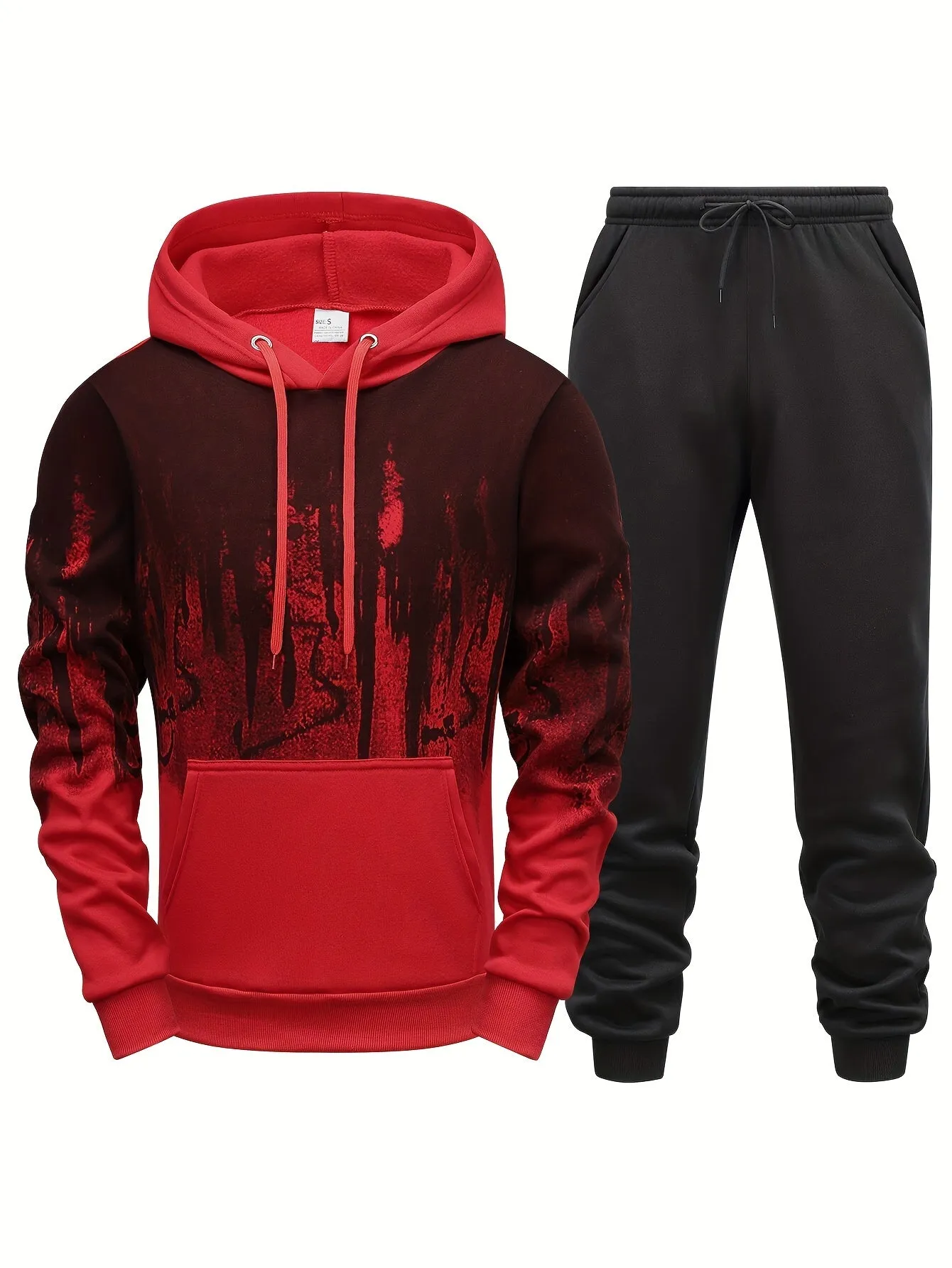 Ilooove Style Print Men's 2 Pieces Outfits, Men's Pocket Hoodie And Drawstring Sports Trousers, Men's Casual Wear For Spring And Autumn