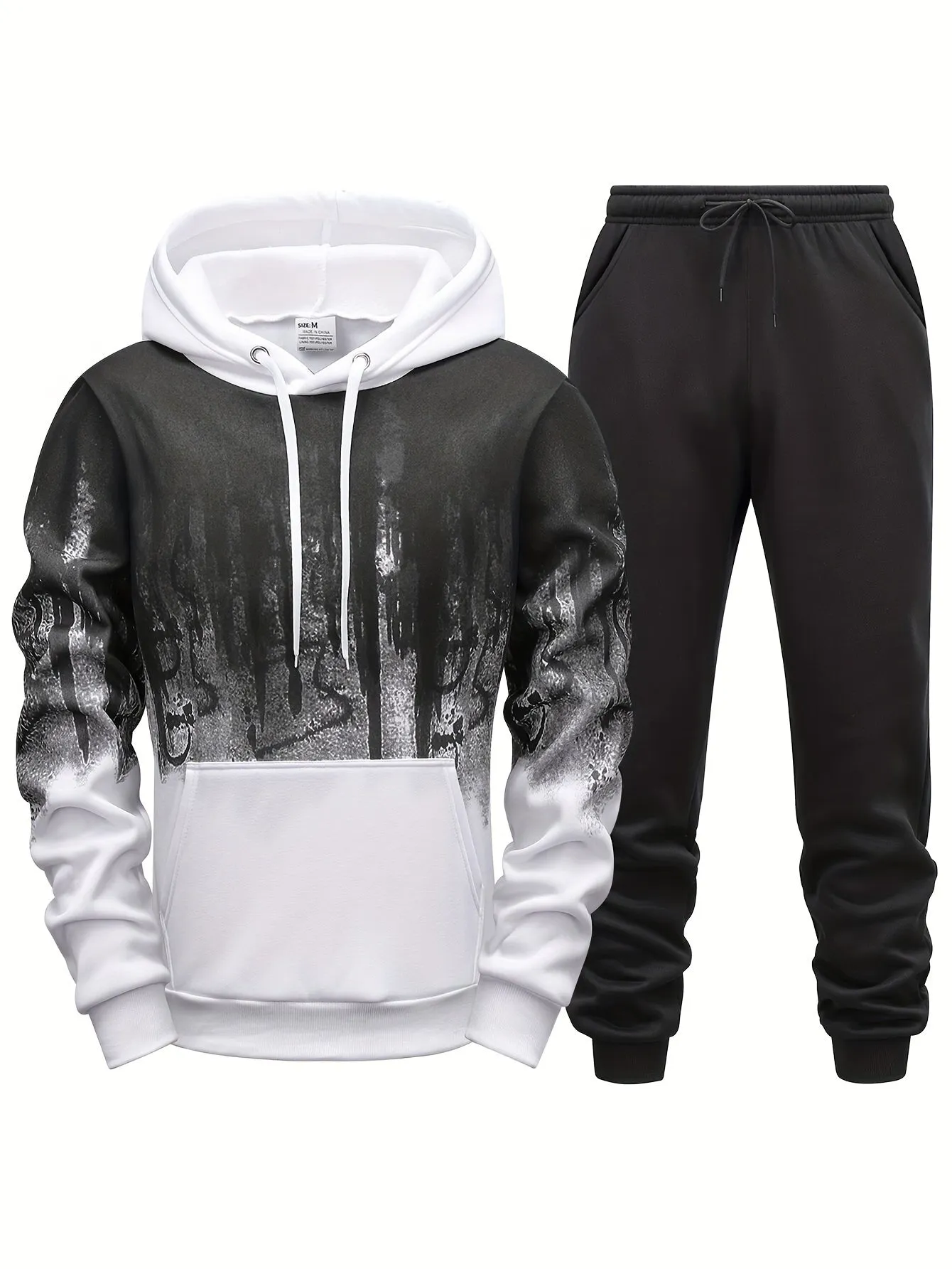 Ilooove Style Print Men's 2 Pieces Outfits, Men's Pocket Hoodie And Drawstring Sports Trousers, Men's Casual Wear For Spring And Autumn