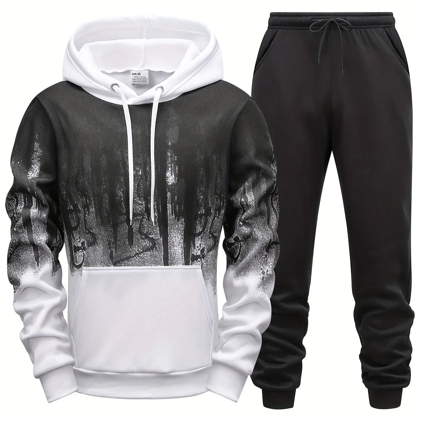 Ilooove Style Print Men's 2 Pieces Outfits, Men's Pocket Hoodie And Drawstring Sports Trousers, Men's Casual Wear For Spring And Autumn