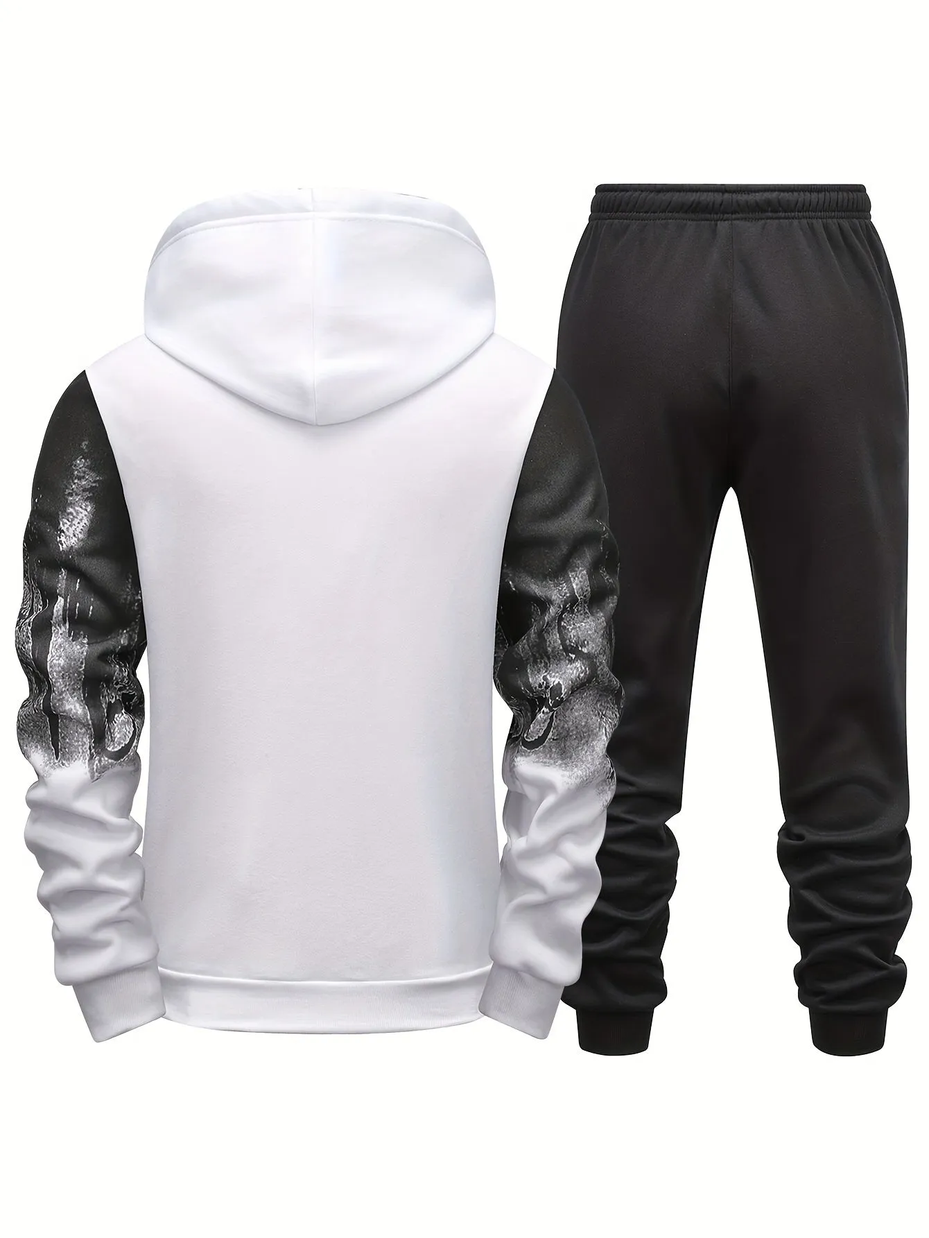 Ilooove Style Print Men's 2 Pieces Outfits, Men's Pocket Hoodie And Drawstring Sports Trousers, Men's Casual Wear For Spring And Autumn