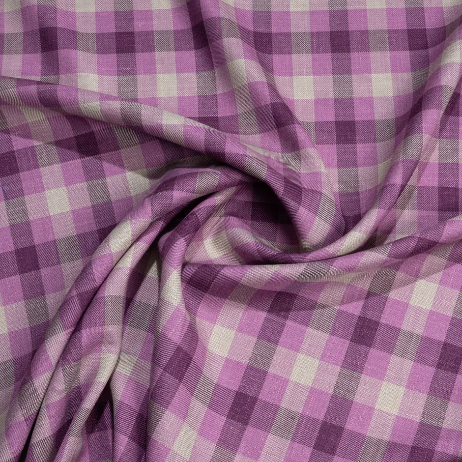 Magenta & Stone Checkered Wool, Silk & Linen Suiting