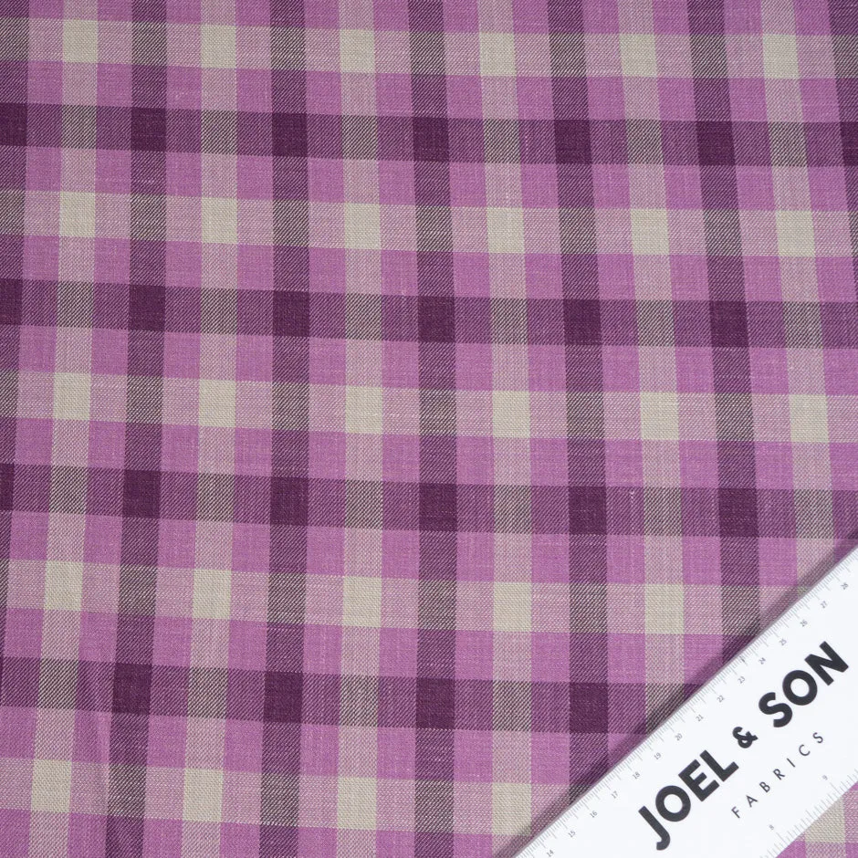 Magenta & Stone Checkered Wool, Silk & Linen Suiting