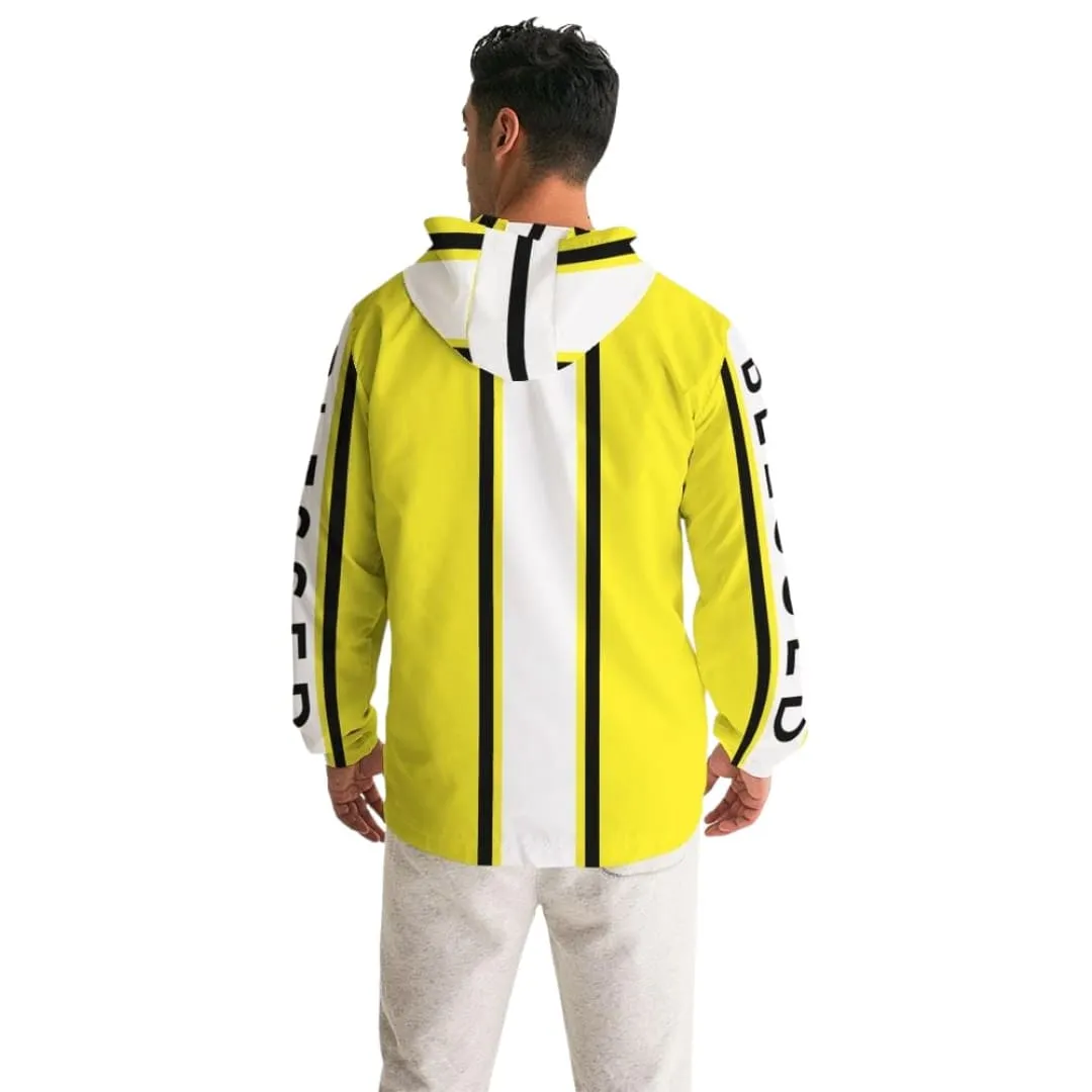 Mens Hooded Windbreaker - Blessed Sleeve Stripe Yellow Water Resistant Jacket - J7ta0x