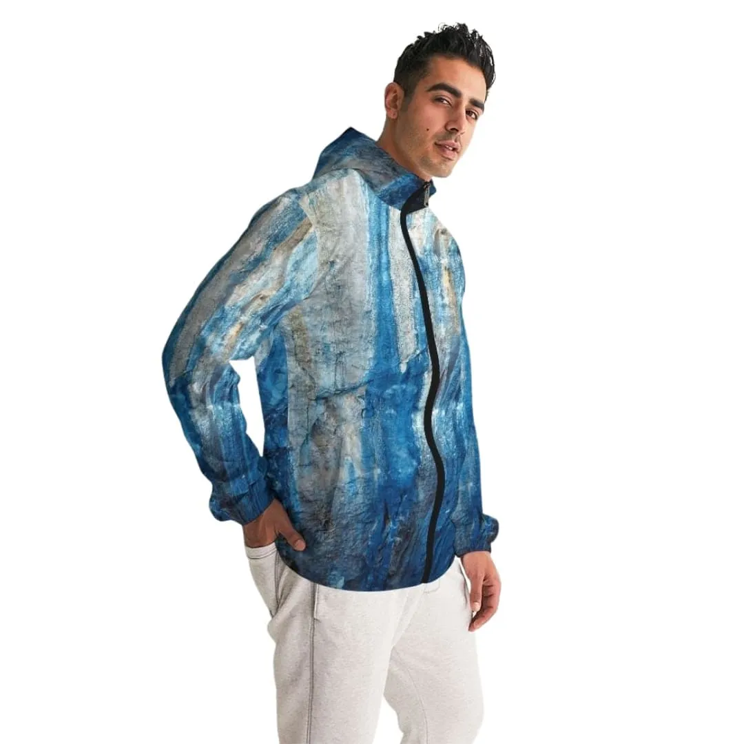 Mens Hooded Windbreaker - Blue Casual/sports Water Resistant Jacket - Jl5m0x