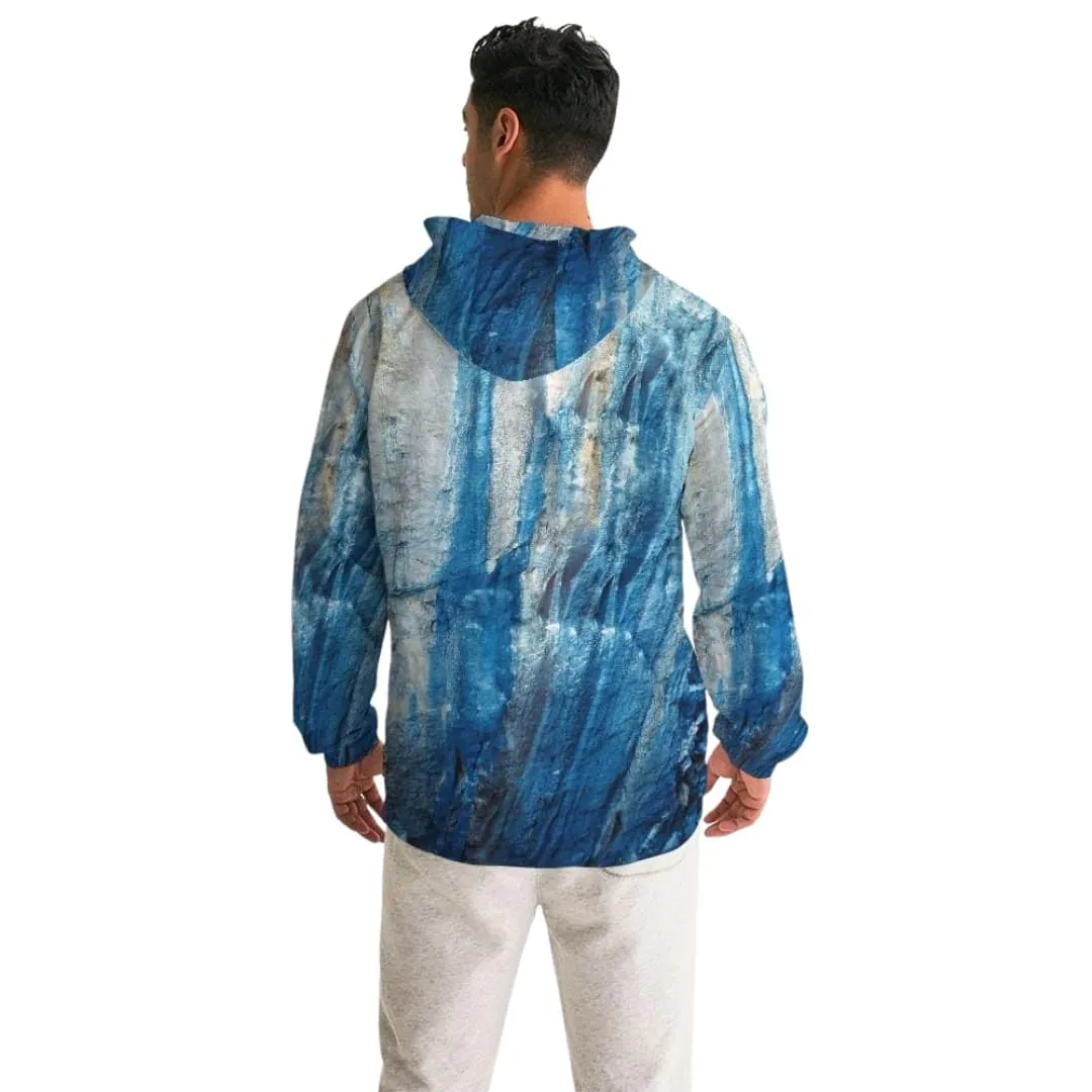 Mens Hooded Windbreaker - Blue Casual/sports Water Resistant Jacket - Jl5m0x