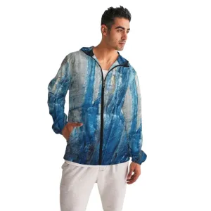 Mens Hooded Windbreaker - Blue Casual/sports Water Resistant Jacket - Jl5m0x