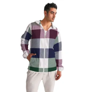 Mens Hooded Windbreaker, Multicolor Water Resistant Colorblock Plaid Jacket