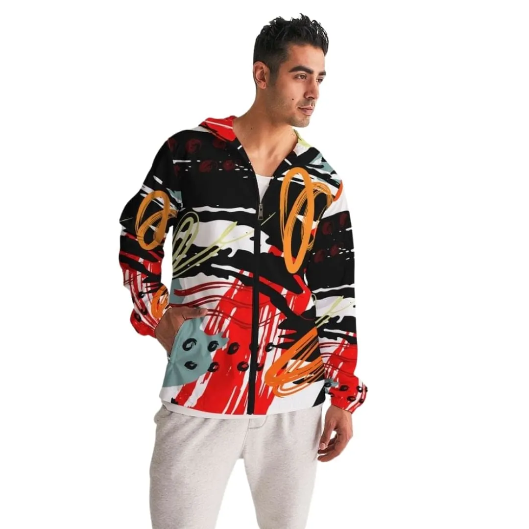 Mens Hooded Windbreaker - Multicolor Water Resistant Jacket - Ll4s0x