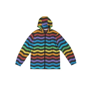 Mens Hooded Windbreaker - Rainbow Striped Water Resistant Jacket