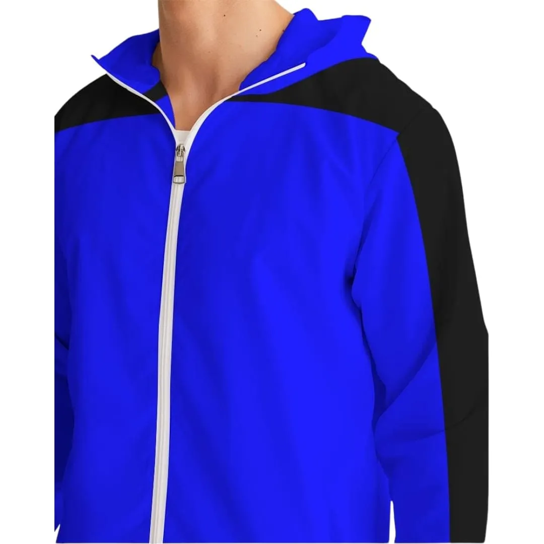 Mens Hooded Windbreaker - Royal Blue Water Resistant Jacket