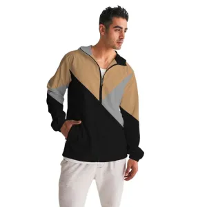 Mens Hooded Windbreaker - Tricolor Water Resistant Jacket